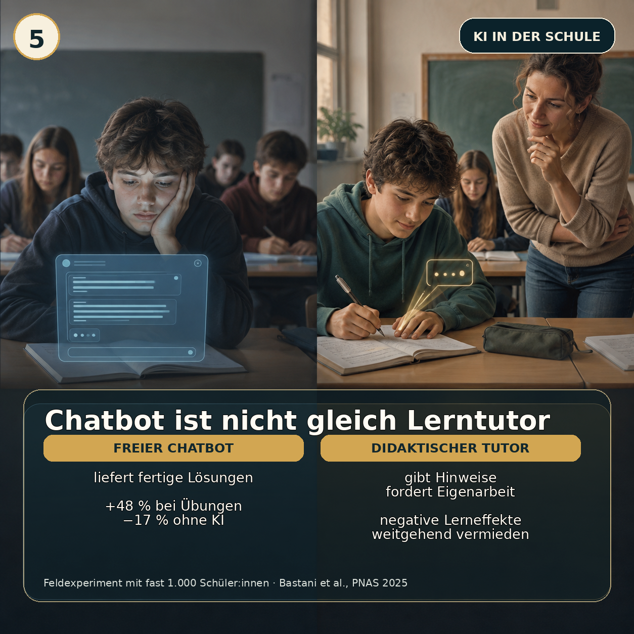 Schaubild 5 der Reihe „KI IN DER SCHULE – LERNHILFE ODER DENK-ABKÜRZUNG?“