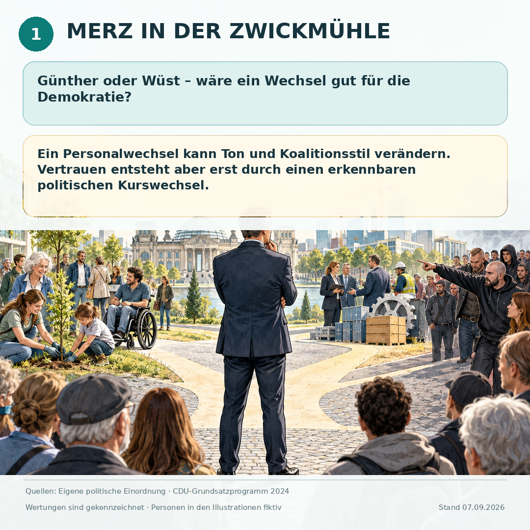 Schaubild 2 der Reihe „MERZ, GÜNTHER ODER WÜST – WELCHER WEG STÄRKT DAS VERTRAUEN?“